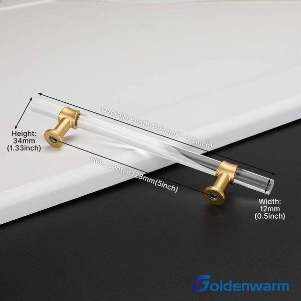 goldenwarm 10pack Gold Kitchen Handles Cupboard Handles Clear Acrylic Gold Cabinet Handles -LS9165GD128 Wardrobe Handles Drawer Handles Kitchen Cabinet Handles Hole Centers 128mm 1