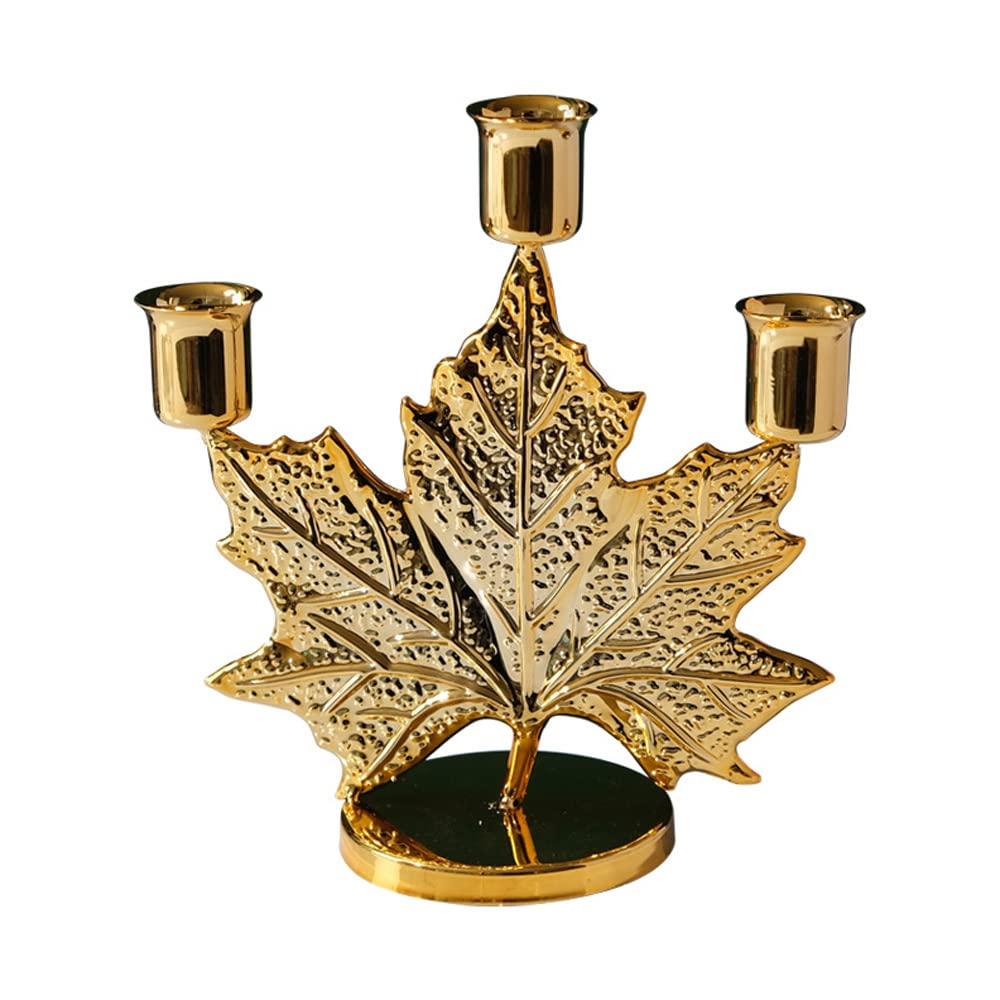 Hosoncovy Maple Leaf Candle Holder 3 Arms Metal Candlestick Holder Tealight Candle Stand Decorative Candle Holder Tealight Holder Taper Candle Holder for Table Wedding Party Home Decoration (Stand) 0