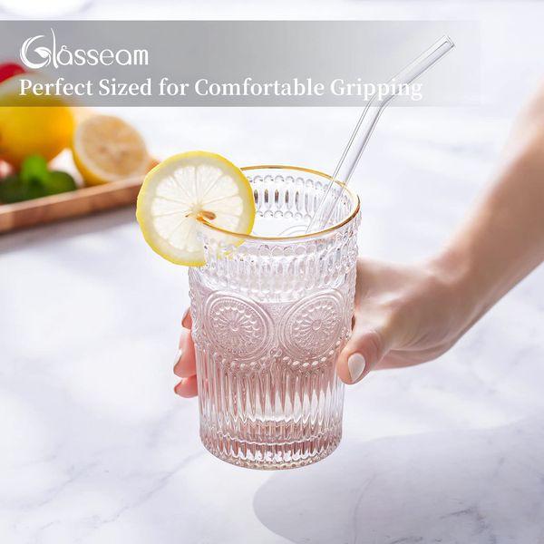 Glasseam Water Glasses Drinking, 400ML Clear Vintage Tumblers Glass Set of 6 Tall Highball Glass for Juice Coffee Tea for Party, Bar 2
