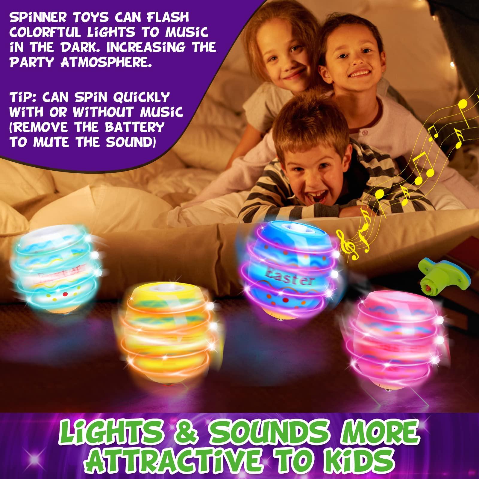 Easter Eggs Light Up Spinning Tops Toys, 6 PCS Gyroscope Flashing with LED Lights and Music UFO Magic Fidget Ball Novelty Bulk Toys, Easter Egg Hunt Kit Fillers, Easter Gifts for Kids Girls Boys 2