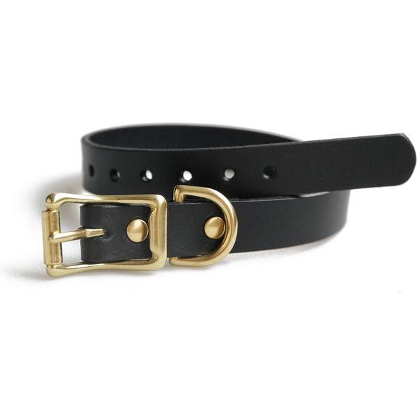 Leather Dog Collar Solid Brass Hardware for All Small,Medium Dogs and Cats Pet Supplies (M:for 12"-16" Neck, Black)
