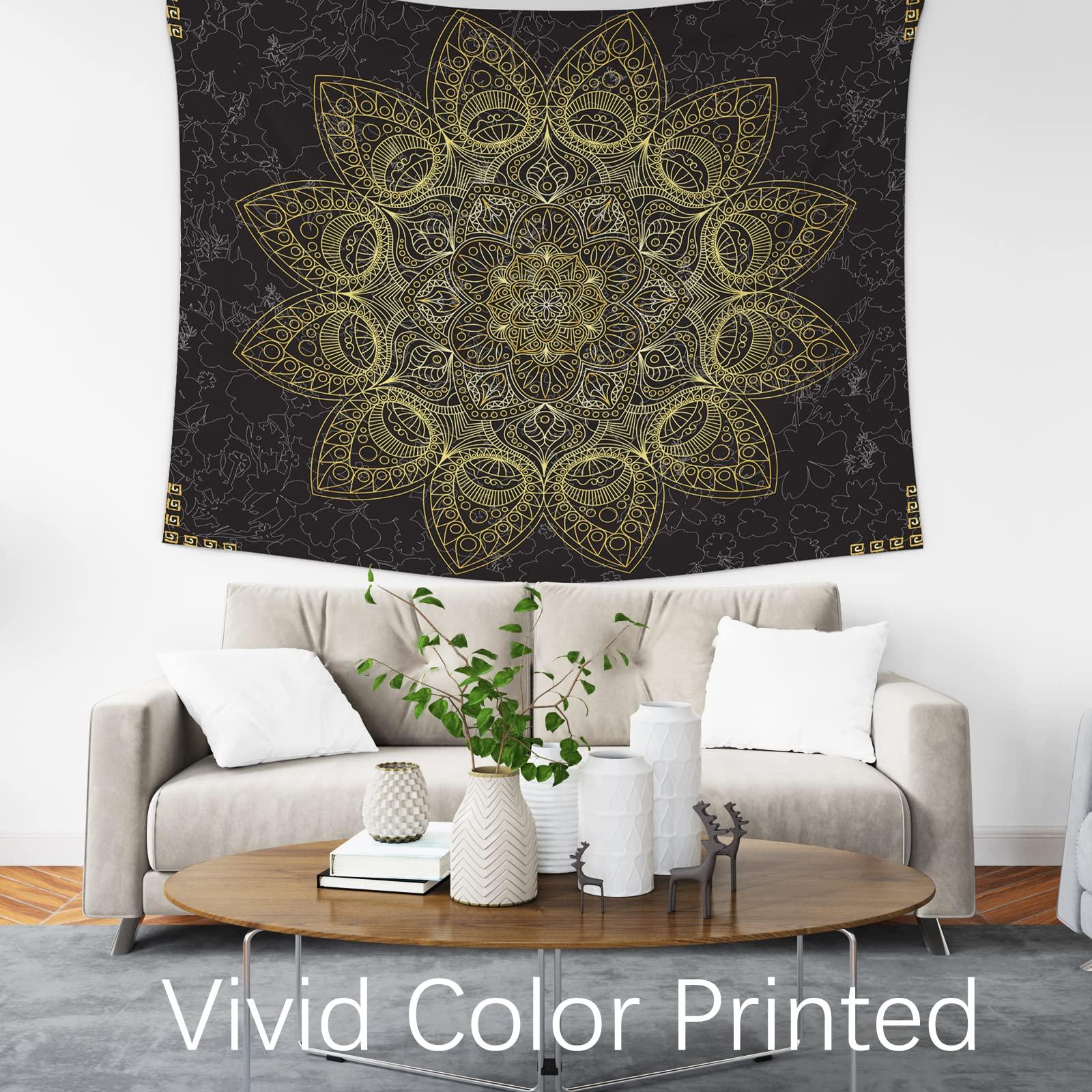 Berkin Arts Decor Tapestry for Wall Hanging Premium Polyester Fabric Backdrop Temporary Art Giant Lotus Mandala Ornate Galactic Gold Mandala Art 51.2 x 59.1 Inch 2