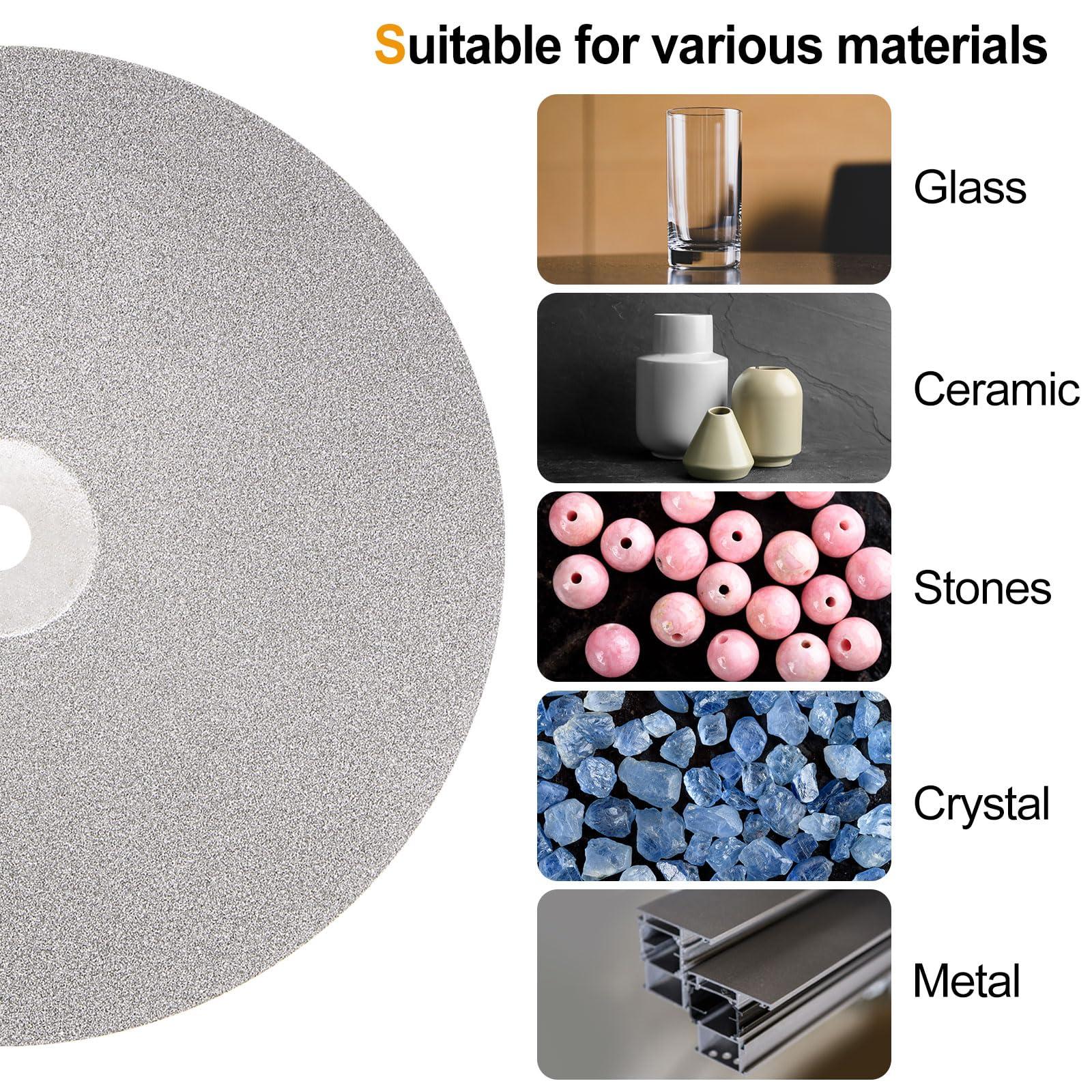 sourcing map Diamond Flat Lap Disc Set 8" x 1/2" Arbor 80/120/180/240/500 Grit Abrasive Wheel Lapping for Grinding Sanding Ceramics, Glass, Stones 4