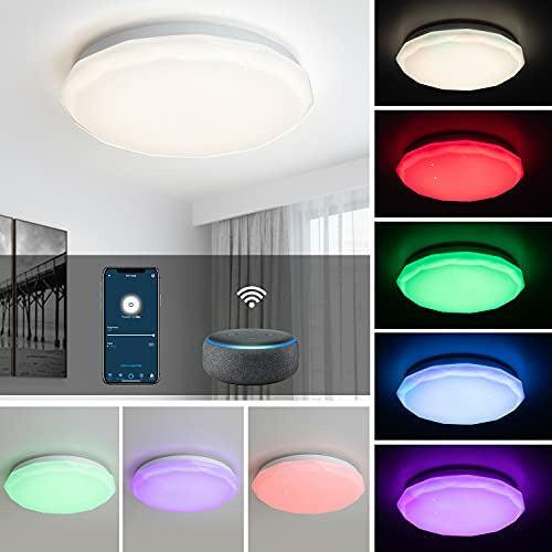 MAKELONG LED Smart Ceiling Light, 28cm 28W, Compatible with Alexa, Google Home, Remote Control Dimming and Color Adjust, RGB Color, Echo Voice Control, for Living Room, Bedroom 4