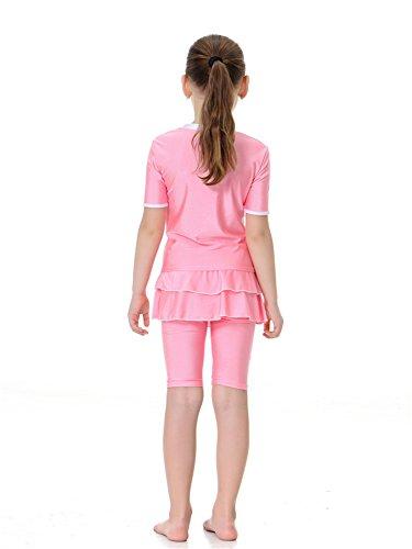 CaptainSwim Kid's Short Sleeve Swimsuit Muslim Islamic Two Piece Modest Swimwear (Pink, Int'l-M Height:100-130cm) 4