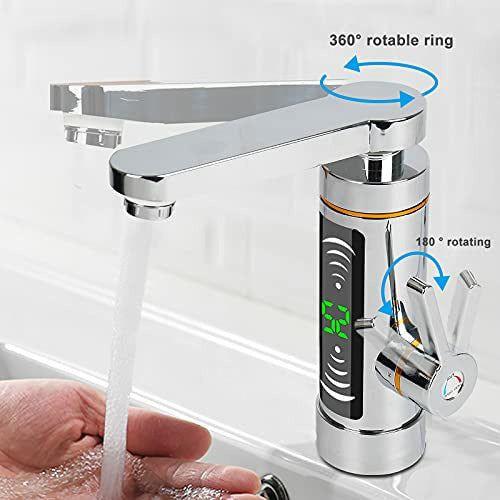 Electric Instant Heater Tap,Electric Instant Heater Faucet,360Â° Rotatable Stainless Hot Water Kitchen Tap with LED Temperature Digital Display,British Plug 1