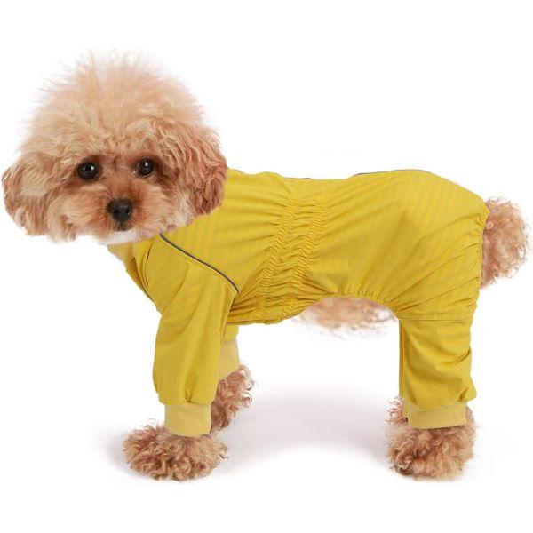 Dog full body raincoat with elastic belly waterproof coat for dogs reflective zipper closure four-leg rain gear jumpsuit for puppy small medium breeds - Yellow - XL 0