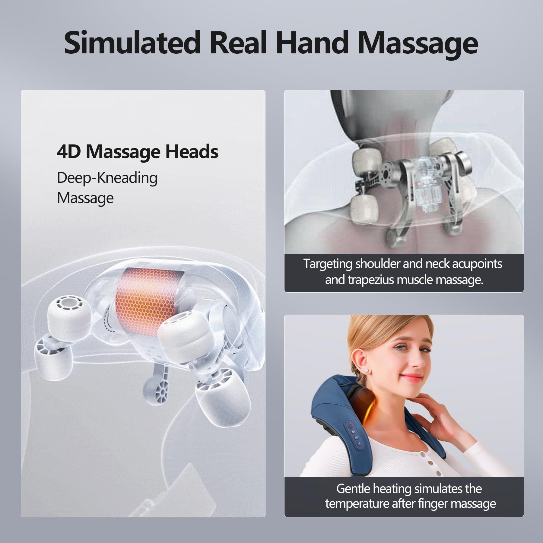 Neck Massager for Pain Relief Deep Tissue, Shiatsu Neck and Back Massager with Heat, Cordless Kneading Neck Massager with Heat, Protable Electric Massage for Shoulder, Neck and Upper Back 3