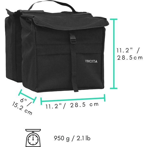 Vincita Top Load Double Pannier Water Resistant Cycling Side Bags - with Rain Cover, Large, Carrying Handle, Reflective Spots - - (Black) 4