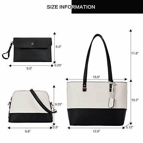 Womens Handbag Leather Tote ladies handbags Top Handle Shoulder Bag 3pcs Set Beige with Black 2