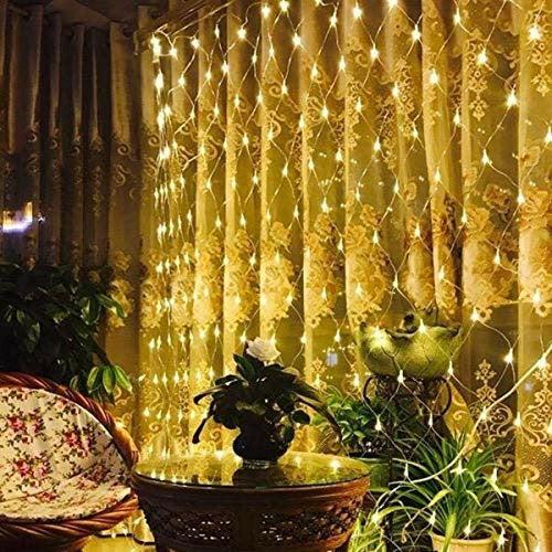 [Remote,Timer] Backyard Bedroom LED Net Lights,Battery Powered Fairy Lights String Outdoor Waterproof,Dimmable,8 Modes,Ceiling Wall House Garden Patio Tree Decor(3m x 2m 200 LEDs,Warm White) 1