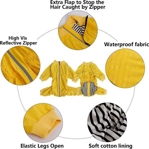 Dog full body raincoat with elastic belly waterproof coat for dogs reflective zipper closure four-leg rain gear jumpsuit for puppy small medium breeds - Yellow - XL 2