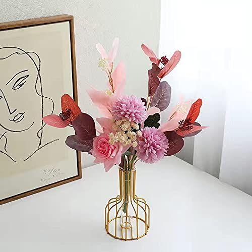Flyfartech Artificial Flowers Plastic Realistic Flower with Vase Faux Arrangements for Home Garden Party Wedding Decoration 0