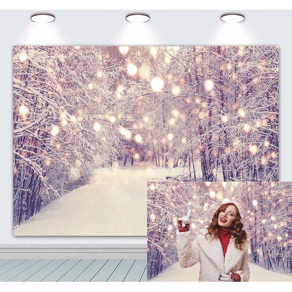 RUINI Outdoor Forest Snowfield Bokeh Spots Backdrop Dreamy Wonderland Sparkle Snowflake Tree Starry Glitter Dots Winter Christmas Party Decor Photo Booth Props (8x6FT) 0