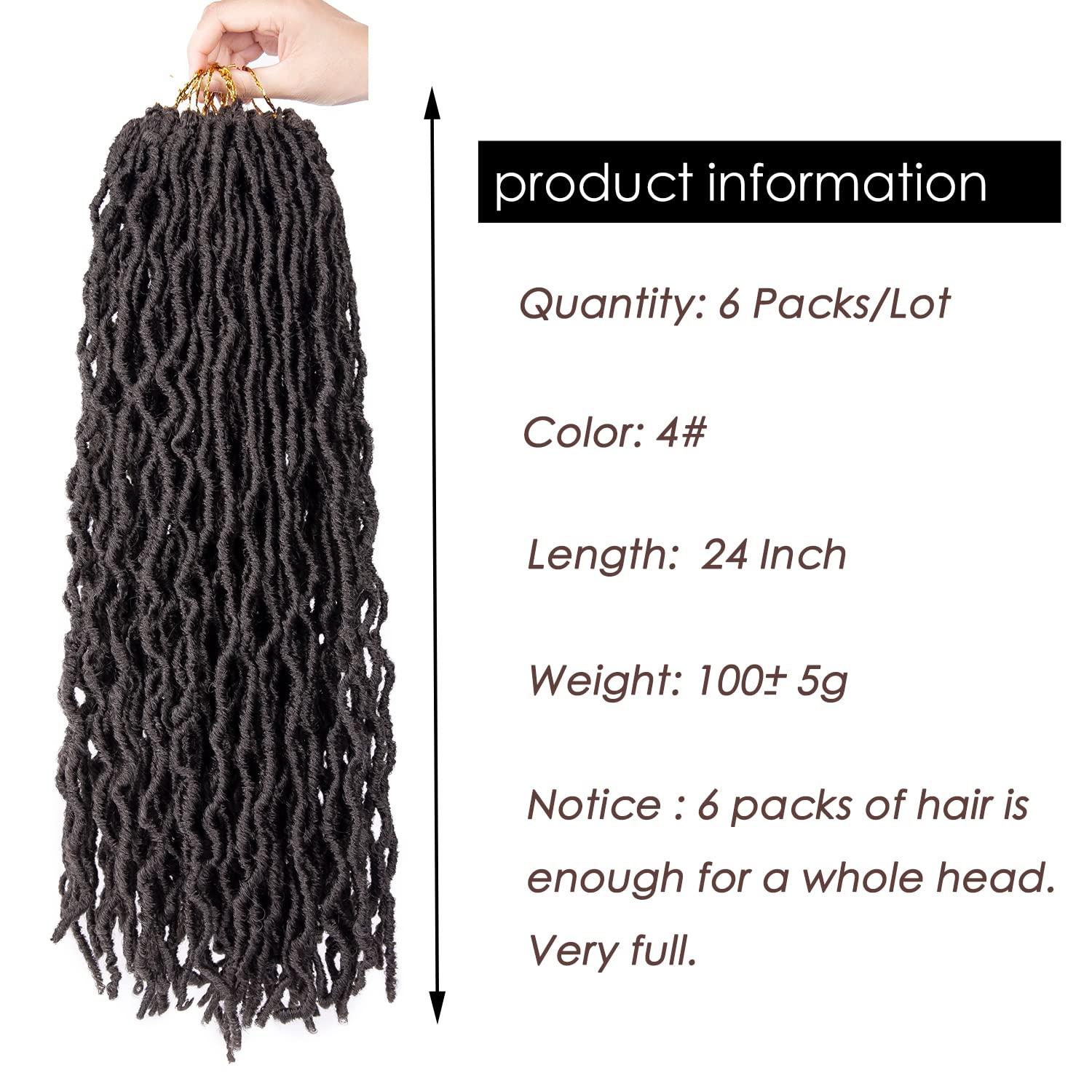 6 Packs Faux Locs Crochet Hair 24 Inch, Wavy Crochet Faux Locs, Short Nu Locs Crochet Hair, Crochet Dreadlocks Goddess Locs Crochet Hair (20 Roots/Pack) #4 4