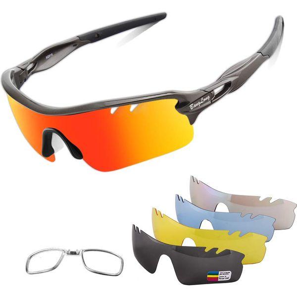 BangLong Polarized Cycling Glasses For Men Women Sports Sunglasses With 5 Interchangeable Lenses Tr90 Frame Mountain Bike Glasses MTB Bicycle Goggles Running 0