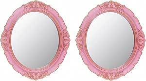 YCHMIR Decorative Mirror Vintage Mirror Hanging Mirror 37.6 x 33.3 cm Oval Mirror Pink Pack of 2 2