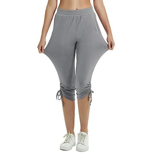 SPECIALMAGIC Women's Capri Running Trousers, Yoga Capri Pants, Slim-Fit Cropped Jogger Pants with Pockets (Dark Grey, S) 3