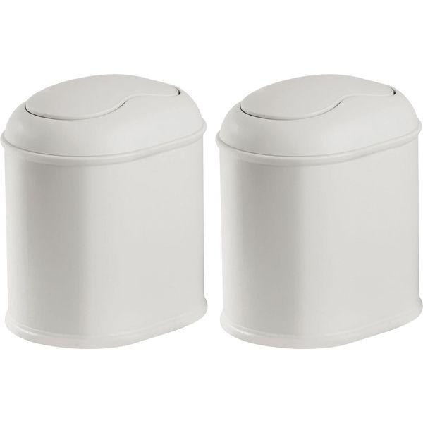 mDesign Practical Bathroom Bin with Lid - Stylish Rubbish Bin Made of Sturdy Plastic - Compact Waste Paper Bin with Lid for Bathroom, Office and Kitchen - Set of 2 - Light Grey