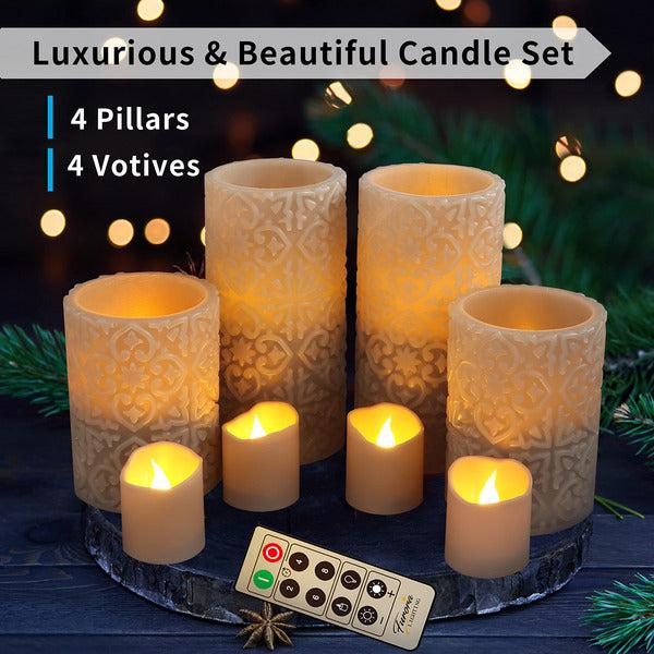 Furora LIGHTING LED Flameless Candles with Remote - Battery-Operated Flameless Candles Bulk Set of 8 Fake Candles - Small Flameless Candles & Christmas Centerpieces for Tables, Grey Rome 1