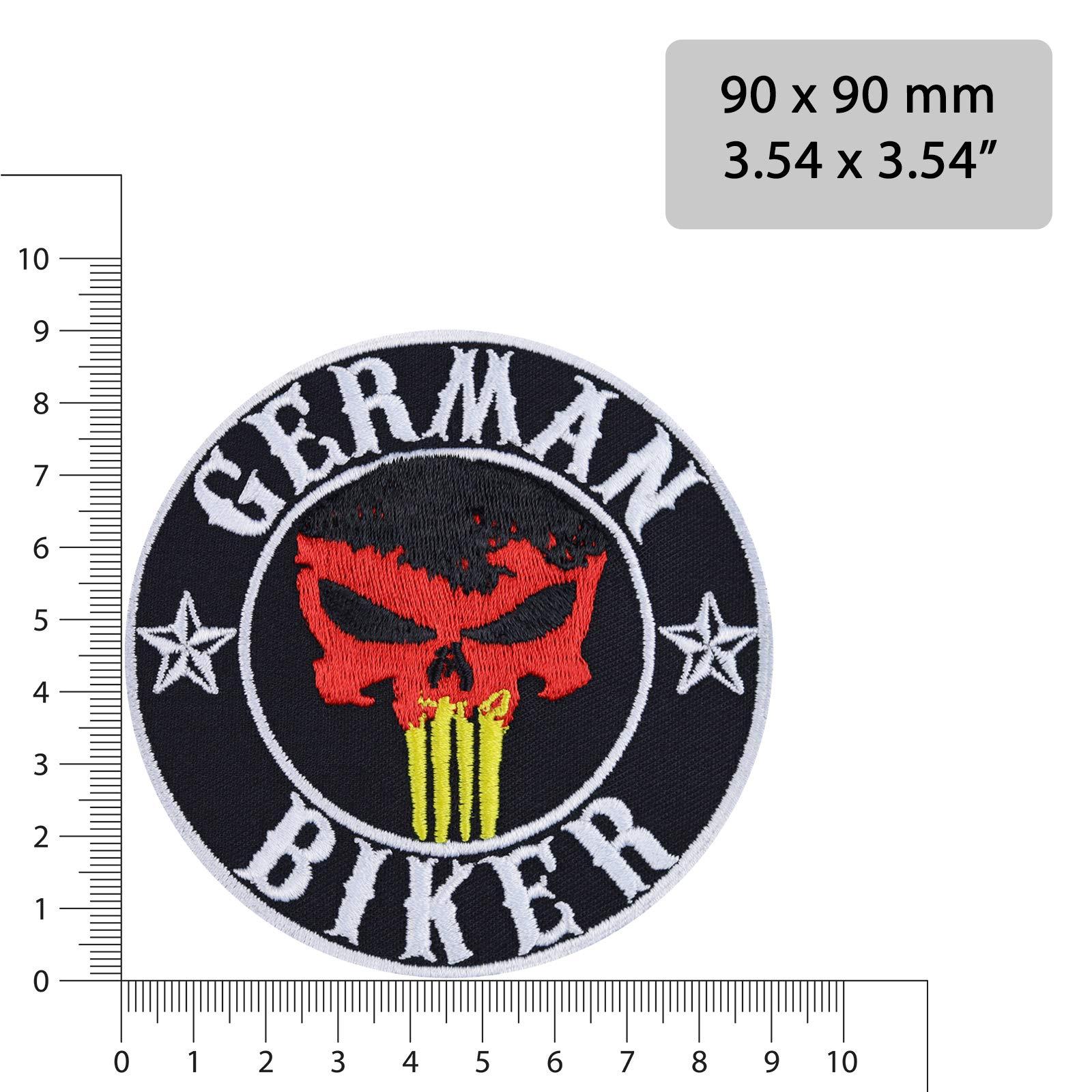 German Biker Patch sew on Skull Embroidered Badge for All Fabrics and Leather | Biker Patch Emblem Iron-on Sticker for Motorcycle | Germany Flag Patch | 90X90 mm 2