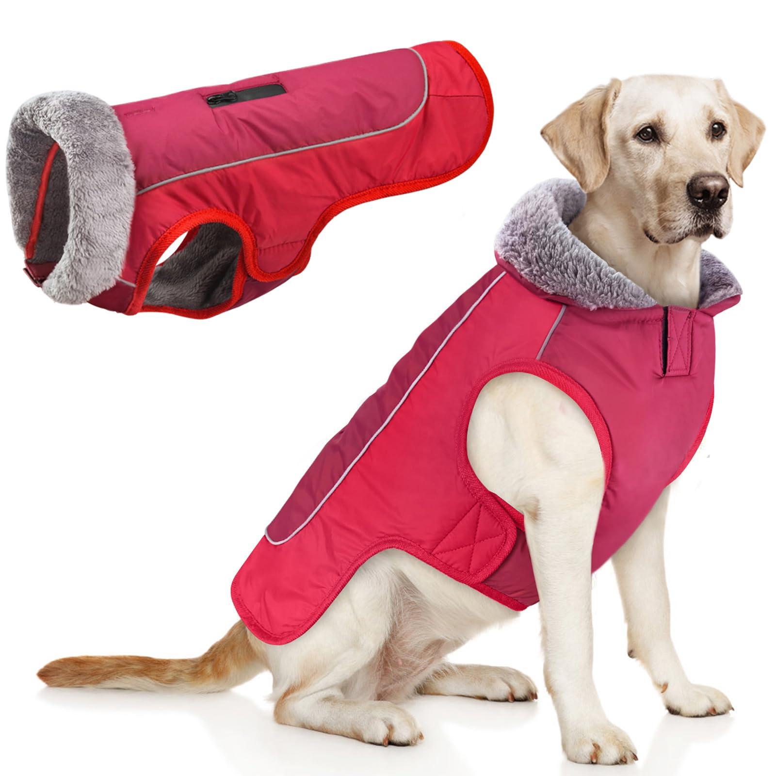 Idepet Dog Coat Warm Jacket,Waterproof Pet Coat Snowsuit,Reflective Windproof Dog Clothes for Small Medium Large Dogs Red Black 0