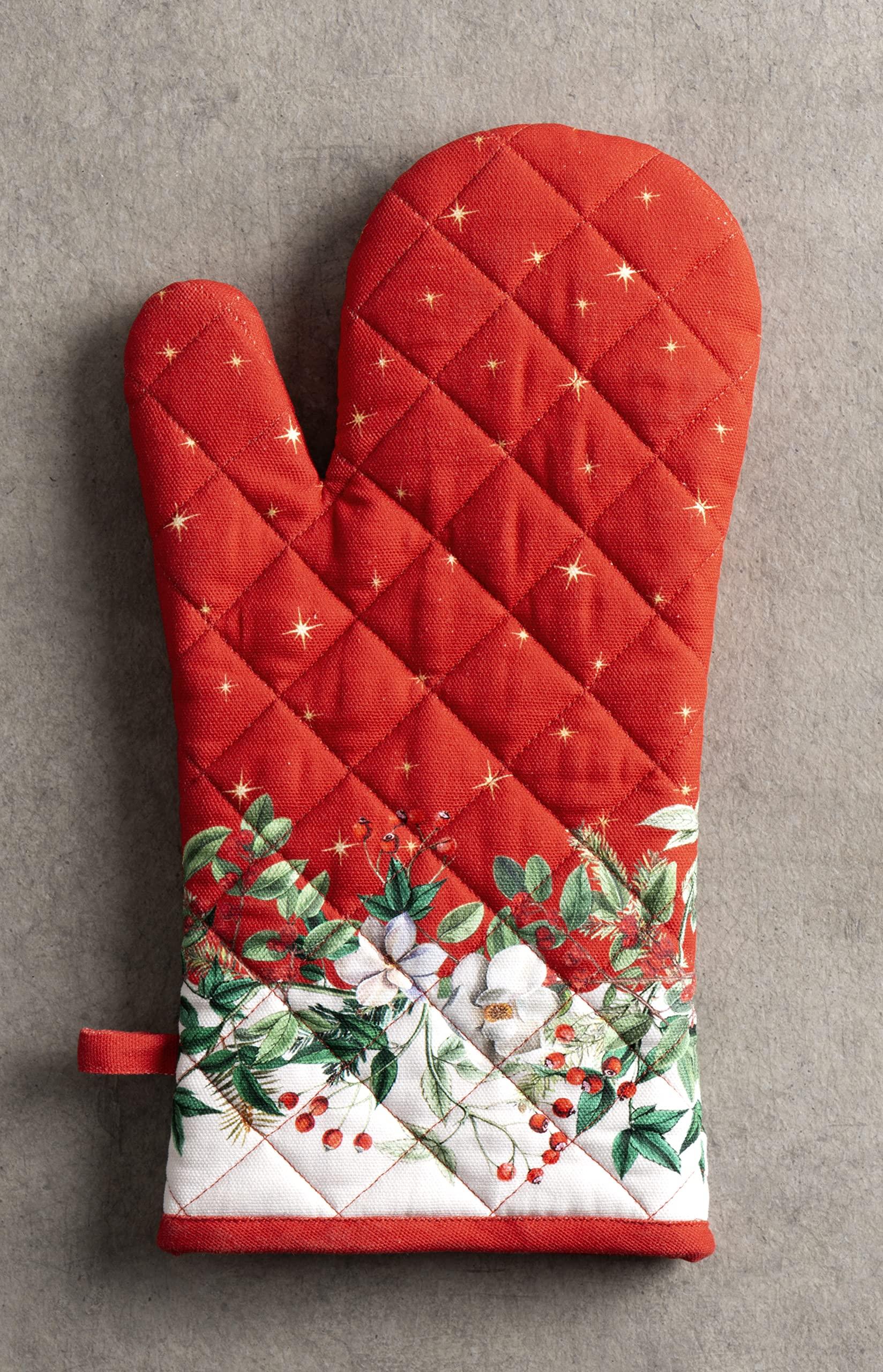 Maison d' Hermine Oven Mitt & Pot Holder 100% Cotton Heat Resistant Kitchen Oven Mitt (19cm x 33cm) & Pot Holder (20cm x 20cm), Chef, Wedding, Noel - Thanksgiving/Christmas 2