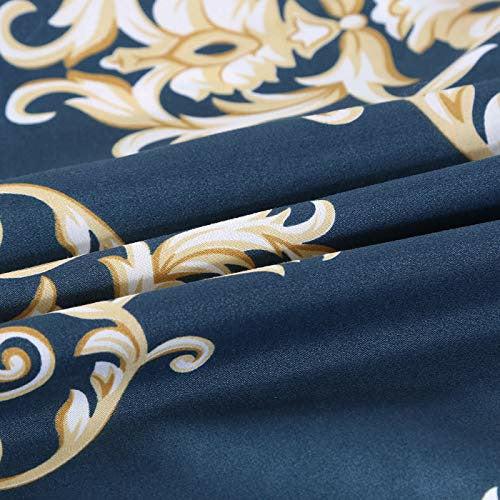 Vivilineneu Duvet Cover Set 3 Pieces King Size Blue Reversible Damask Baroque Pattern Print Bedding Sets with Zipper and Corner Ties,240x200cm 2