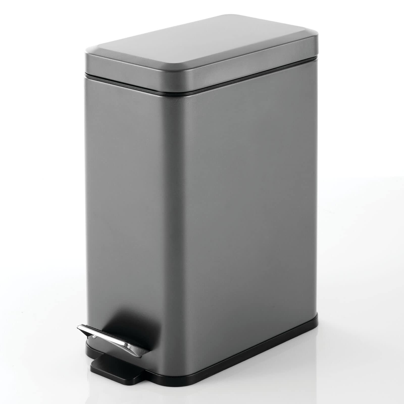 mDesign Pedal Bin - Household Bin with Pedal, Lid and Plastic Bucket Insert for Bathroom, Kitchen, and Office - Metal Rubbish Bin with Ergonomic Design - Graphite 0