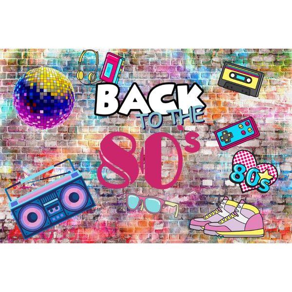 Renaiss 9x6ft Back to The 80s Party Backdrop Retro Colorful Brick Wall Photography Background Hip Hop 80's Party Decor Rock Punk Music Disco Event Banner Vinyl Photo Studio Props 0