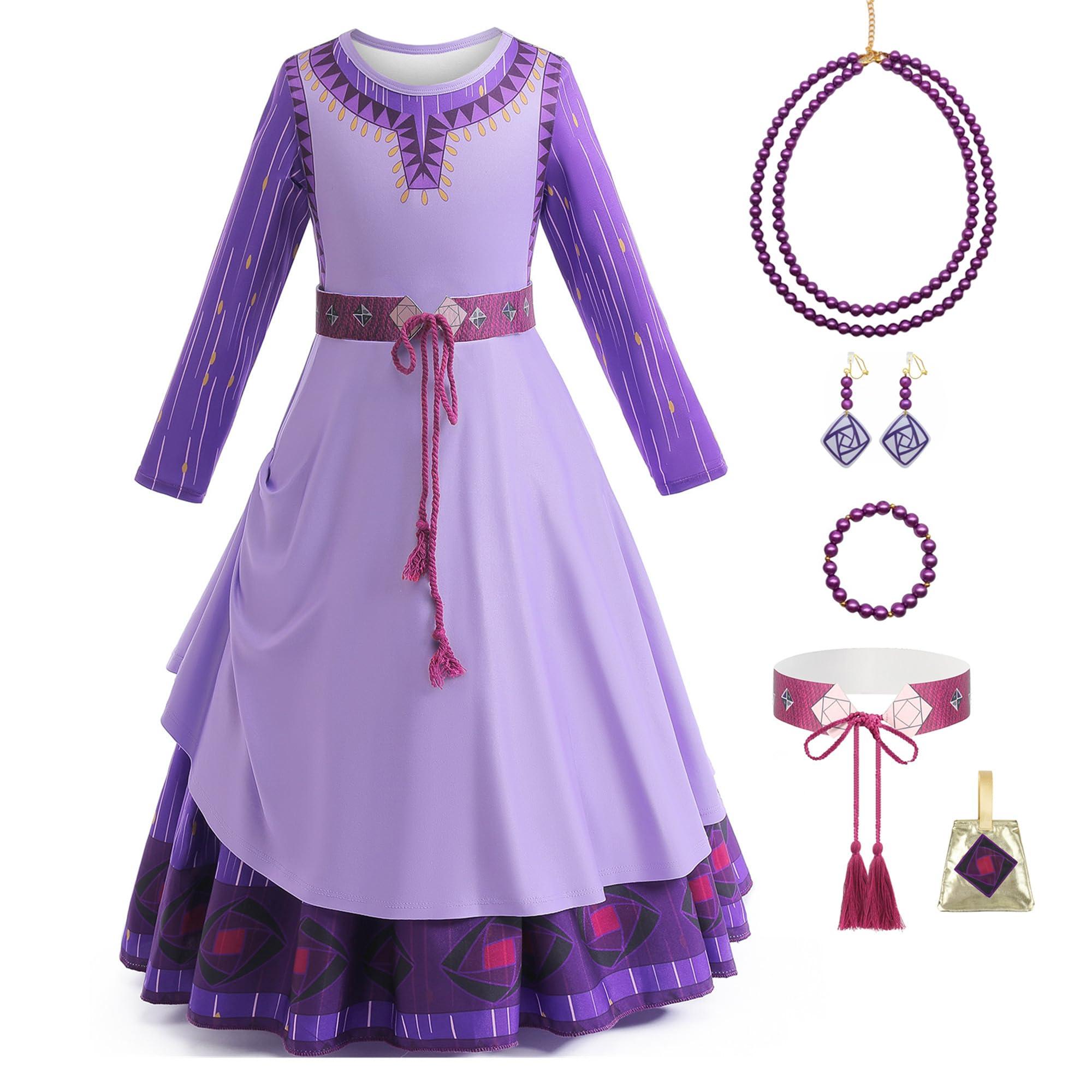 Tangsenyu Kids Wish Asha Dress for Girls Princess Full Length Gowns for Birthday Party Dress Up Purple