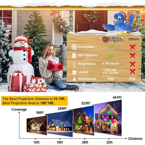 Halloween Christmas Projector Lights Outdoor,B-right, Halloween Projector,12 HD Slide Patterns14V 3-in-1 IP65 Waterproof Projection Lights for Halloween Decorations Christmas Birthday Party 2