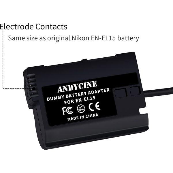 Andycine Dummy Battery Spring Cable Battery Converter DC Coupler Compatible with NIKON D7000/D800/D800E Replace for EN-EL15 1