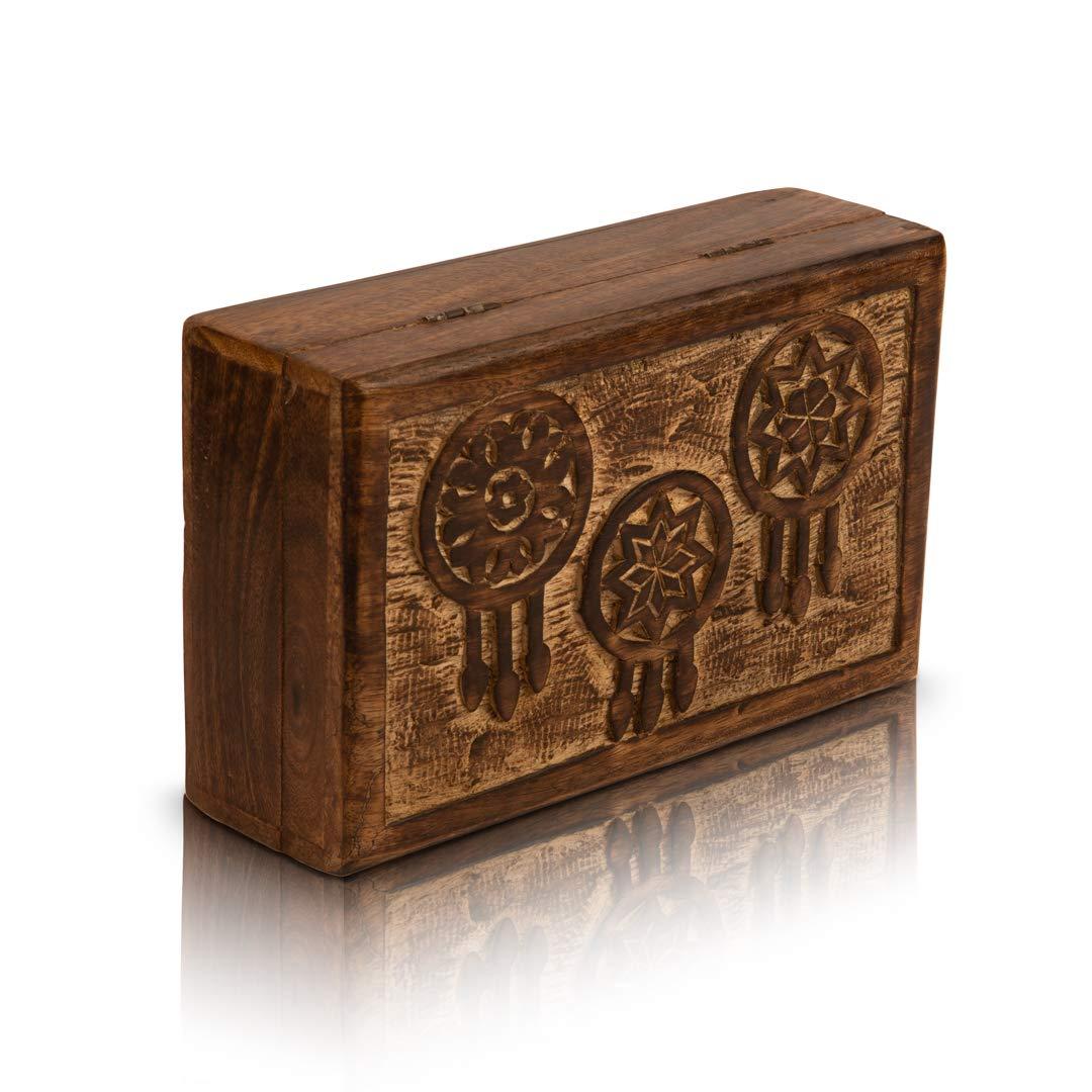 Great Birthday Gift Handmade Decorative Wooden Jewellery Box With Dream Catcher Carvings Jewellery Organizer Keepsake Box Treasure Chest Trinket Holder Watch Box Storage Lock Box 20.32 x 12.7 cms 3