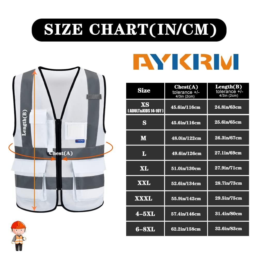 AYKRM Reflective vest white high viz Class 2 hi vis Zipper Front High Visibility vest Hi Vis Executive Vest Waistcoat with Phone & ID Pockets 3