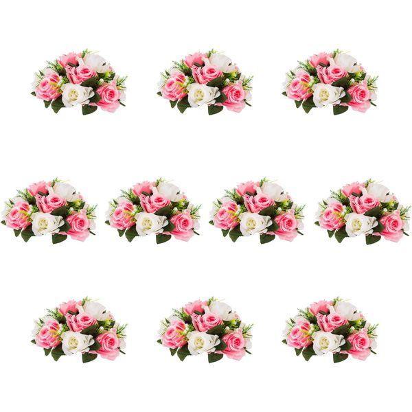 Inweder Wedding Flower Balls for Centerpieces - 10 Pcs Artificial Flower Ball Arrangement Bouquet Fake Flowers Silk Rose Balls with Base for Weddings Table Party Home Room Decor Pink & White 0
