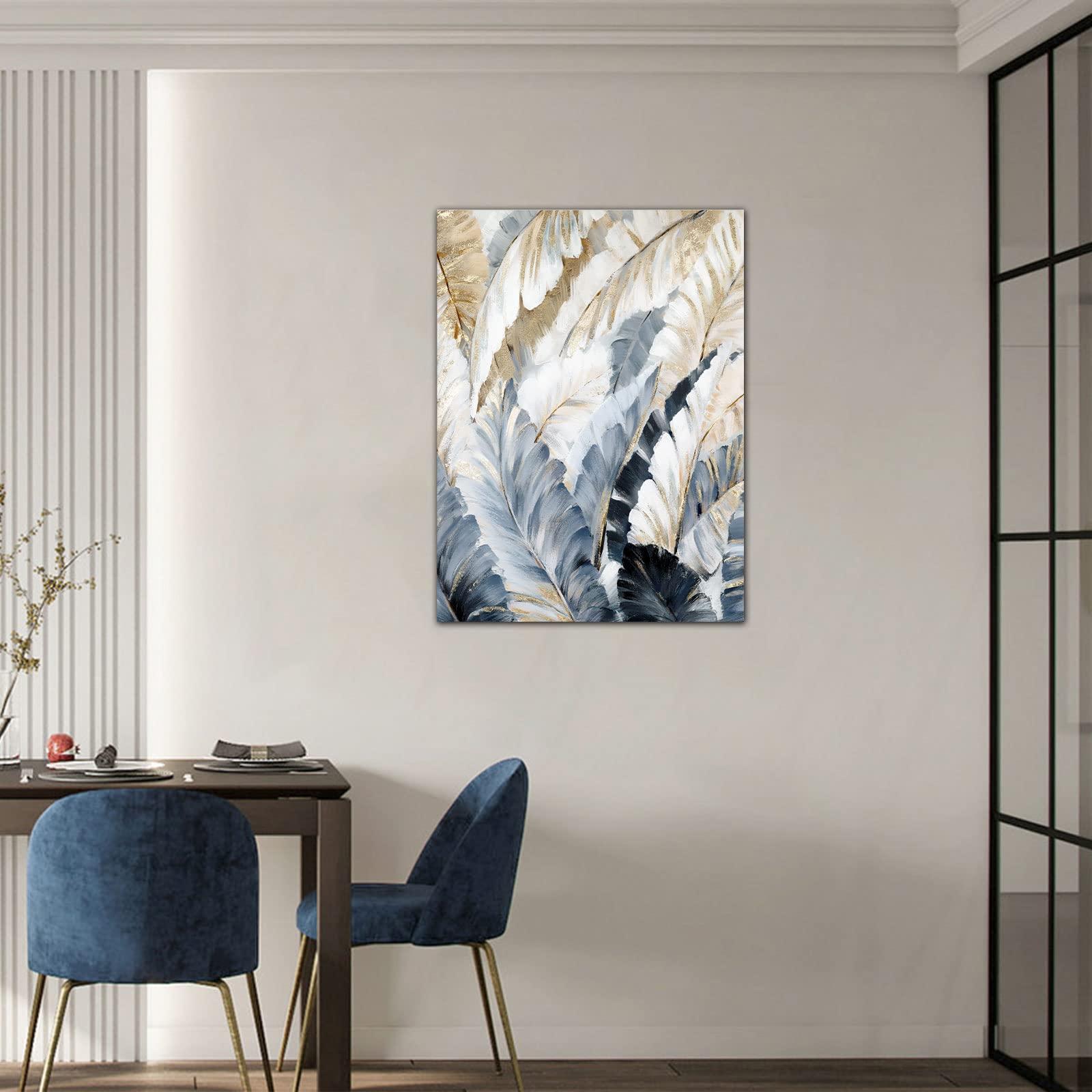 FajerminArt Framed Canvas Prints Abstract Feather Canvas Wall Art for Living Room White Gold Grey Feathers Paintings Picture Bedroom Home Decorations Wall Decor Ready To Hang 20" x 28"（50x70cm） 4