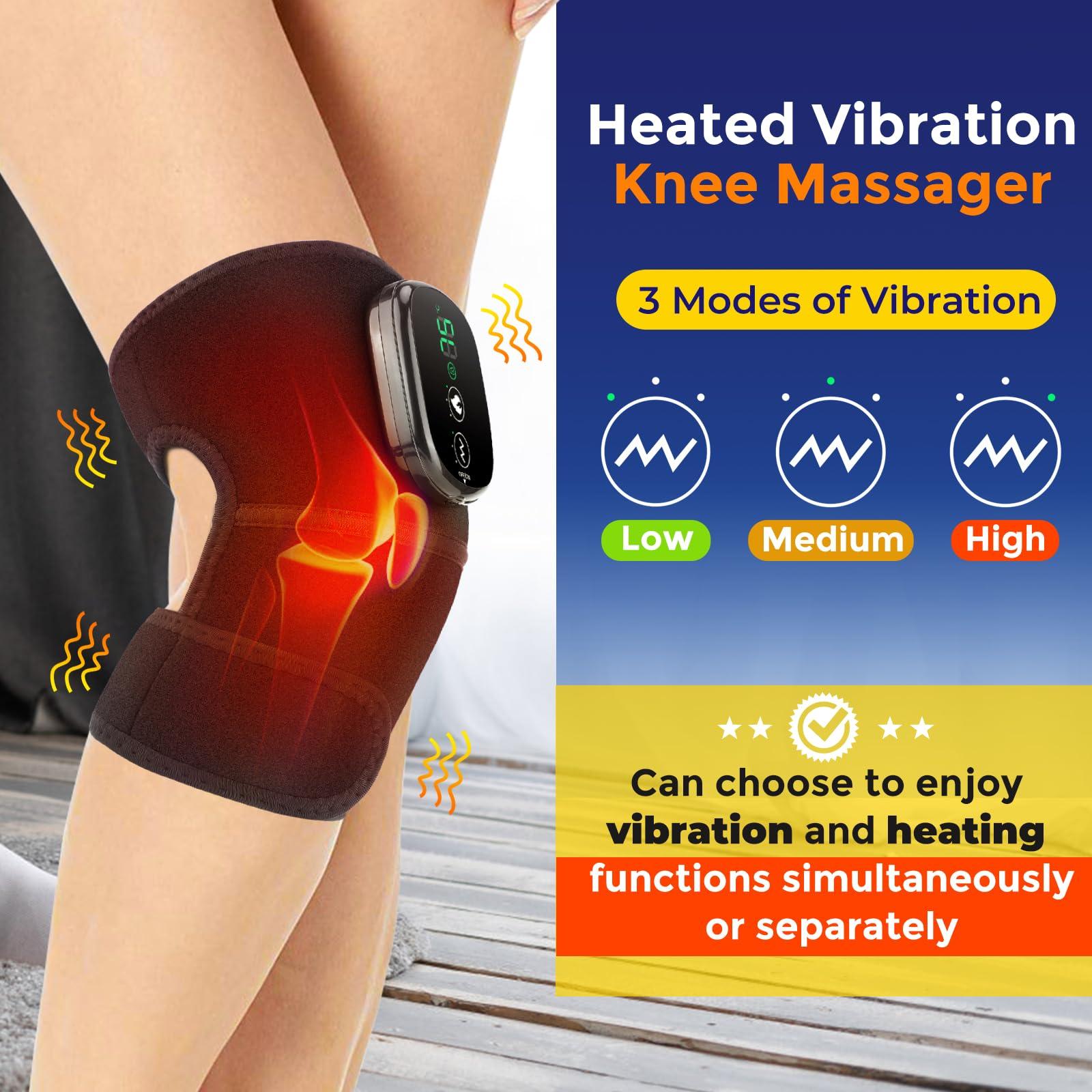 AFDEAL Heated Knee Massager with Red Light, Cordless Red Light Heated Knee Warp With Vibration, 3 Modes Heated Knee Support,Heated Knee Pad for Shoulder Elbow Knee, 2 Pack, Black 2