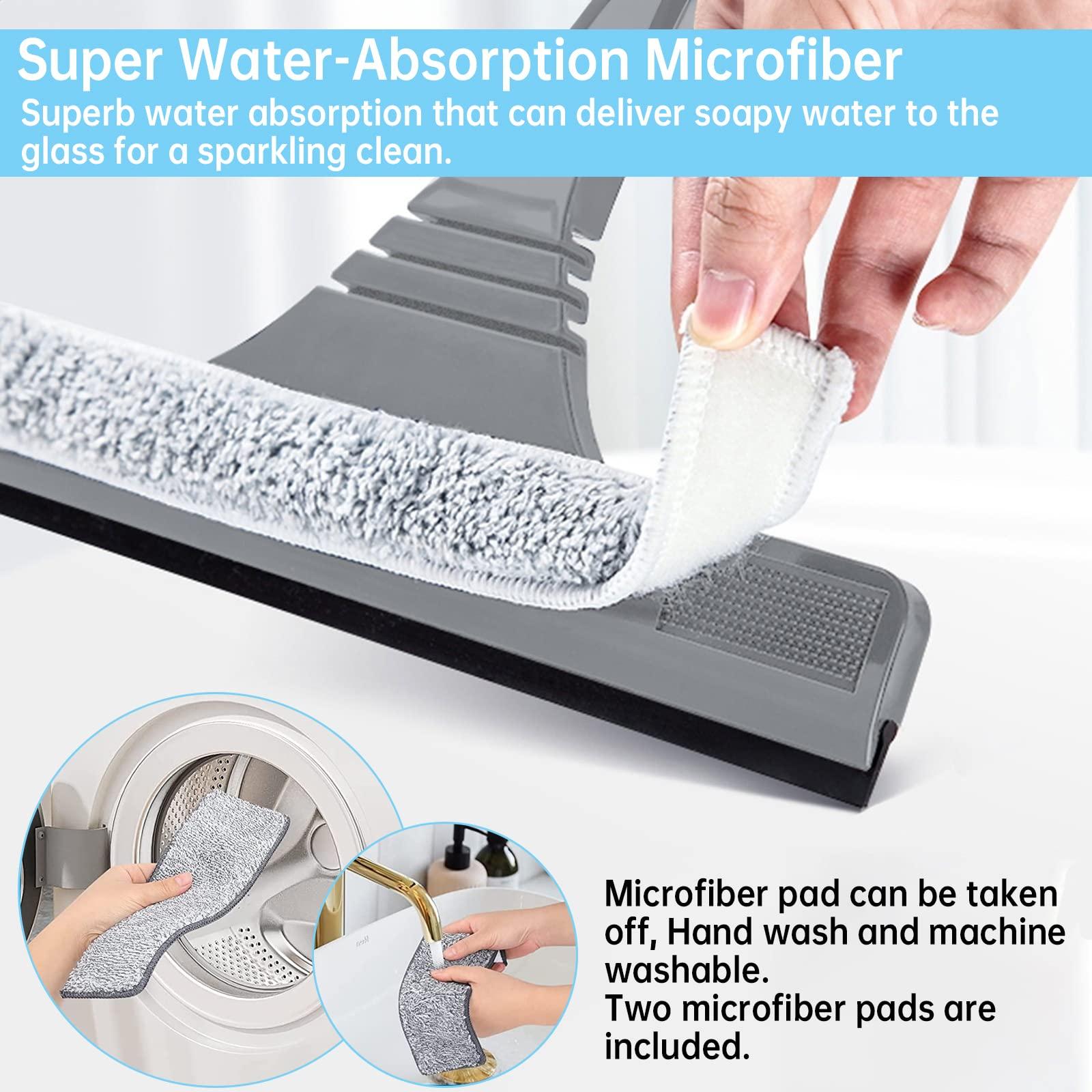 2 in 1 Window Squeegee Cleaner, Extendable Long Handled Cleaning Kit Professional Window Cleaning Equipment Shower Squeegee Glass Cleaning Tools for Indoor Outdoor Window (Grey) 4