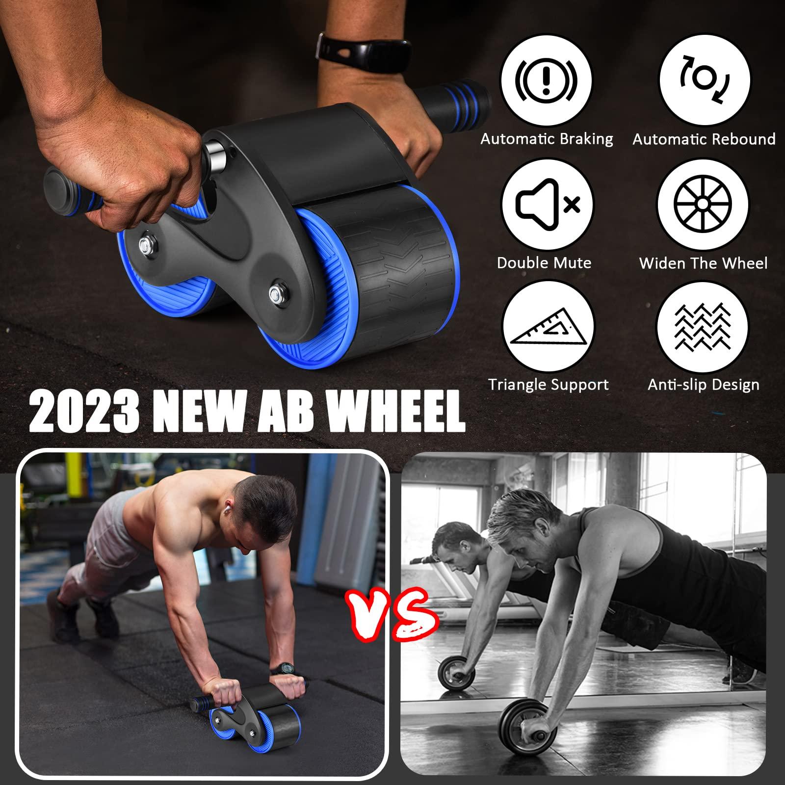 Automatic Rebound Abdominal Wheel with Knee Mat, 2023 New Ab Roller Exercise Wheel for Core Abs Rollout Exercise, Blue Exercise Equipment for Home Use, Fitness, Strength Training, Gym Men Women 1