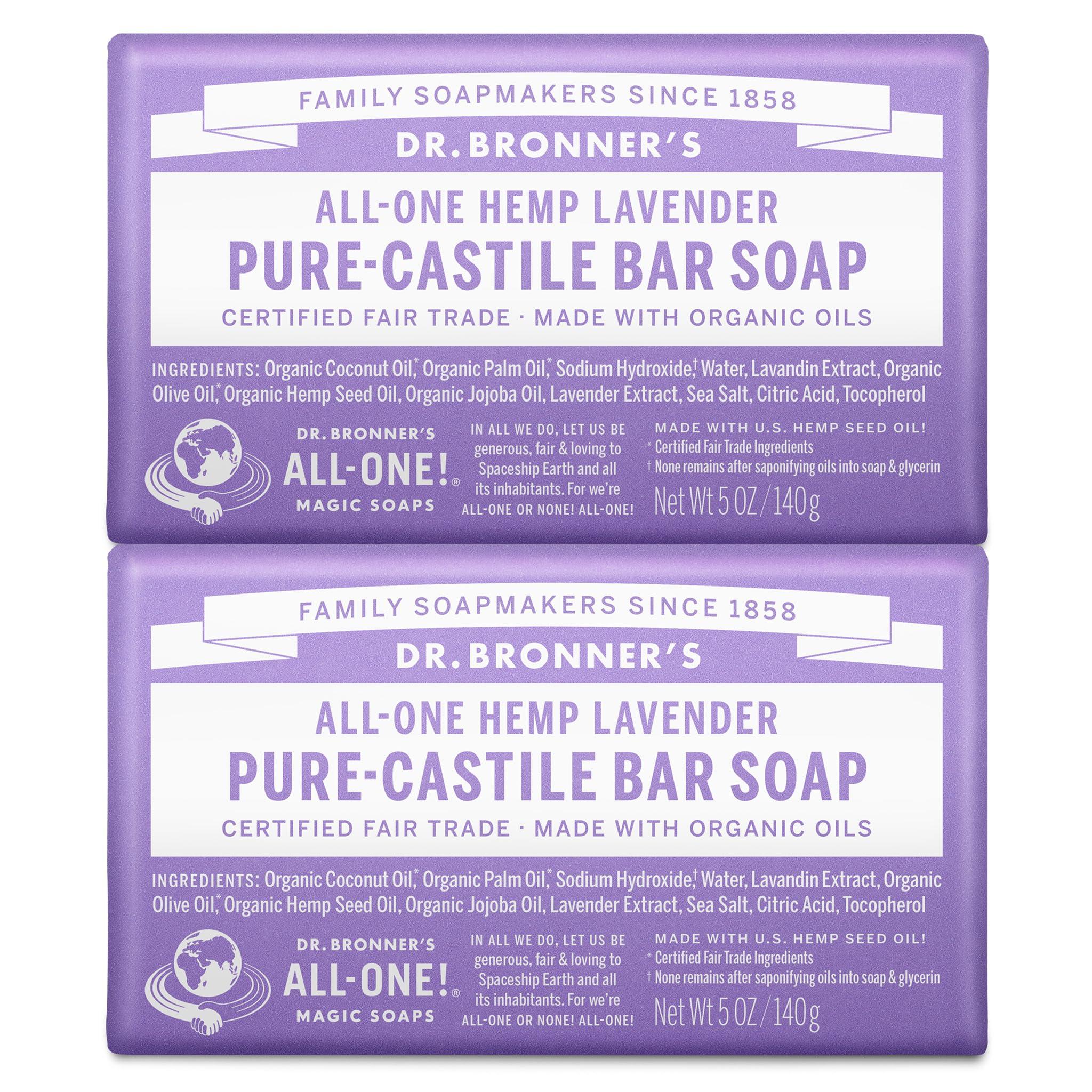 Dr Bronner's Organic Lavender Pure Castile Bar Soap, 2 Pack (2 x 140 g) 0