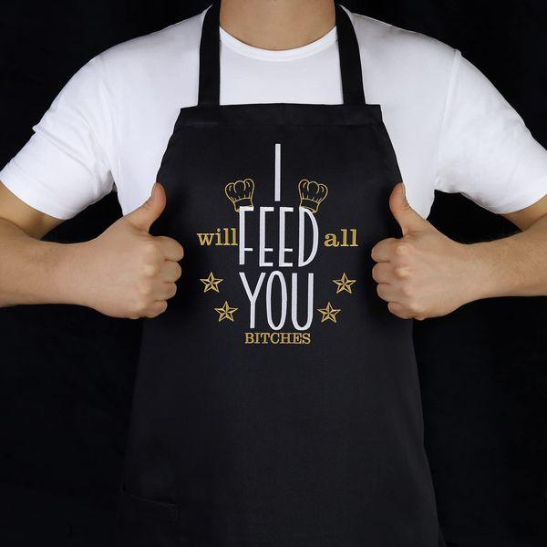 EXPRESS-STICKEREI Cooking apron unisex Adjustable Kitchen Aprons with Pocket | adjustable neck strap (I will feed all you bitches - Kochschürze) 4