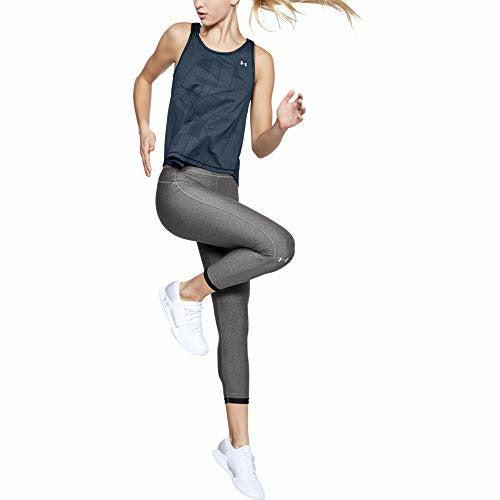 Under Armour UA HeatGear Ankle Crop, Three Quarter Leggings for Yoga & Workouts, Stretchy & Comfortable Workout Leggings Women, Black (Charcoal Light Heather/Black/Metallic Silver (019)), XS 2