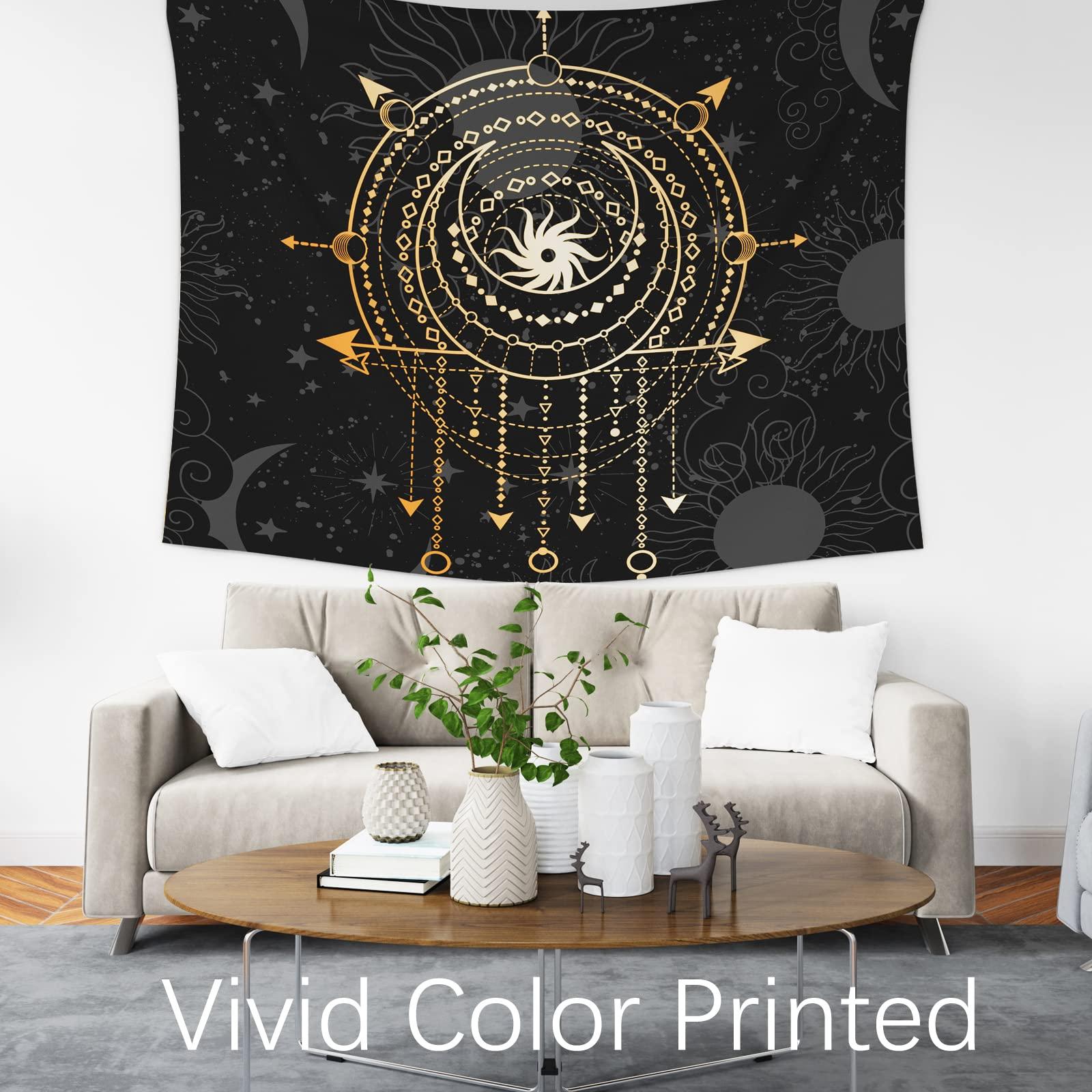 Berkin Arts Decor Tapestry for Wall Hanging Premium Polyester Fabric Backdrop Space Art Ornate Galactic Gold Psychedelic Dark Geometric 51.2 x 59.1 Inch 2