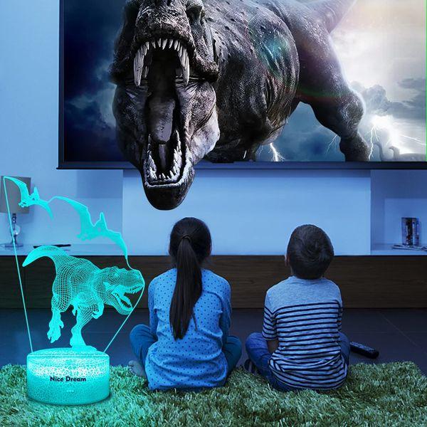 Nice Dream Dinosaur Night Light for Kids, 3D Illusion Lamp, 16 Colors Changing with Remote Control, Room Decor, Gifts for Children Boys Girls 3