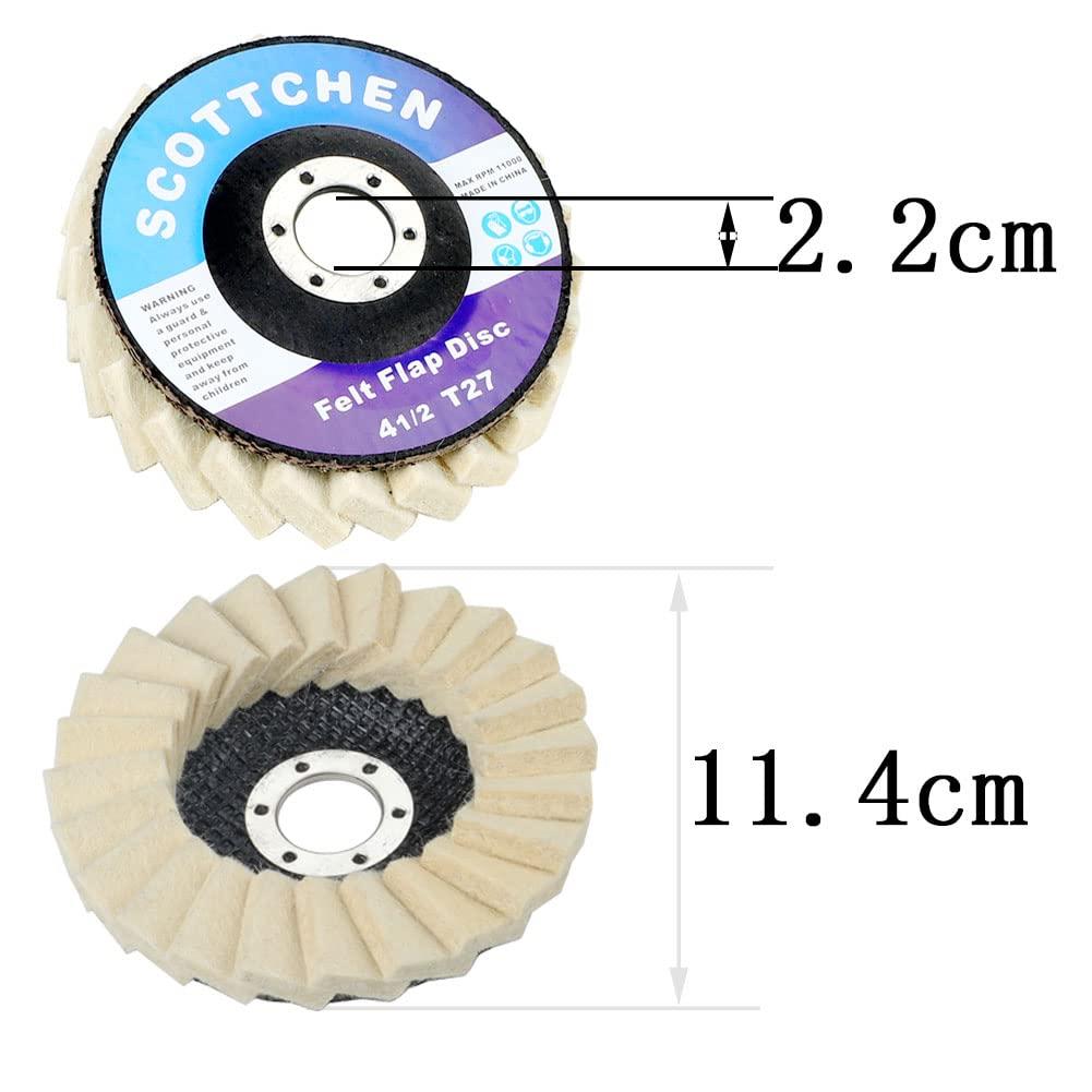 scottchen PRO Felt Flap Disc Abrasives 11.43cm x 2.2cm Arbor Buffing Wheel for Angle Grinder - 5 Pack Wool Polishing Disc 1