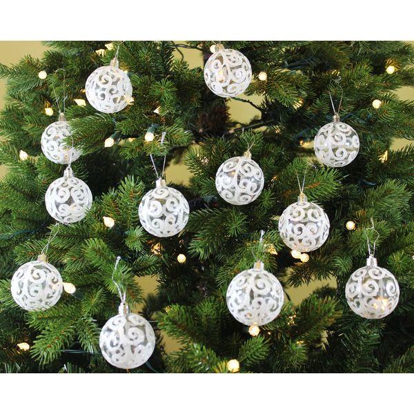 Sleetly White Christmas Baubles for Christmas Tree Decorations - Large Shatterproof Christmas Tree Ornaments, 80mm, Set of 12, White Clear Swirl 2