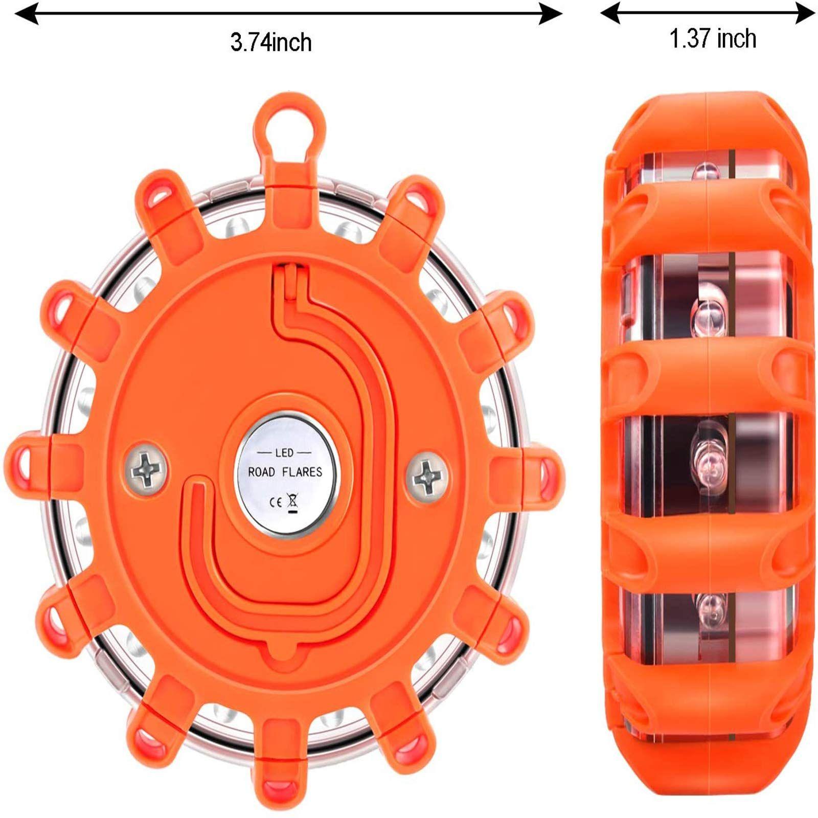 Yisica LED Road Flare, Emergency Disc Beacon with 9 Flash Modes, Magnetic Base & Hook Storage Bag Roadside Flashing Warning Lights for Car Truck Boats (3) 2