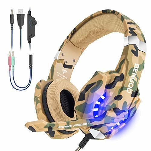 Bengoo G9000 Stereo Gaming Headset for PS5 PS4, PC, Xbox One Controller, Noise Cancelling Over Ear Headphones with Mic, LED Light, Bass Surround, Soft Memory Earmuffs for Laptop Mac Nintendo PS3 0