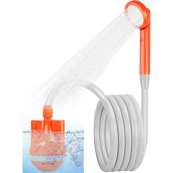 ANNGROWY Portable Camping Shower, Rechargeable Outdoor Shower with Storage Bag, 2m hose, Electric Handheld Shower by Battery for Camping, Car, Pet, Beach, Garden, Orange